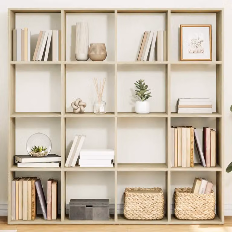 Libreria vidaXL in Legno Multistrato e MDF Rovere Sonoma, Colore Marrone e Beige, L: 137,5 cm, P: 29,0 cm, H: 137,5 cm