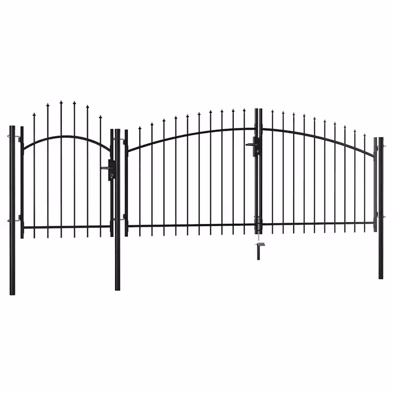 vidaXL Cancello da Giardino Doppio a Battente in Acciaio Nero L: 400 cm, H: 150 cm