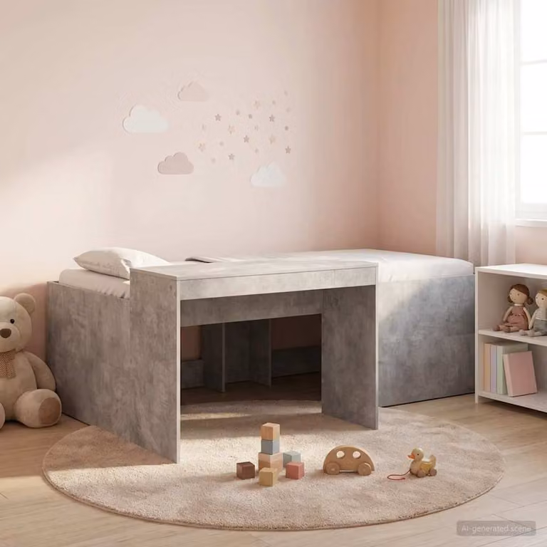 Letto alto per bambini con scrivania vidaXL Grigio Cemento L/P/H: 200 x 90 x 133,5 cm