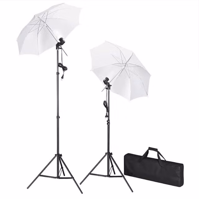 Kit Studio Fotografico vidaXL con Luci Ombrelli Fondale e Riflettore in Metallo e Alluminio Nero