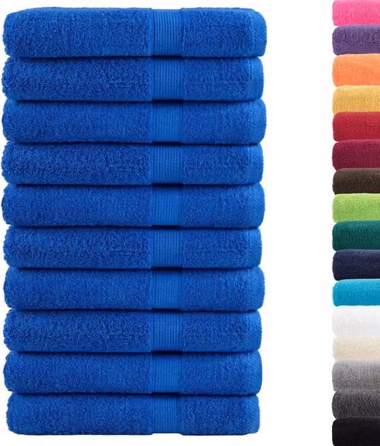 Set di 10 asciugamani in spugna di cotone vidaXL, colore blu, 80 x 200 cm, 600 g/m²