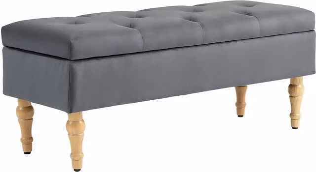 Panchina contenitore 2 in 1 HOMCOM in velluto trapuntato con coperchio a molla e piedi in legno, grigio