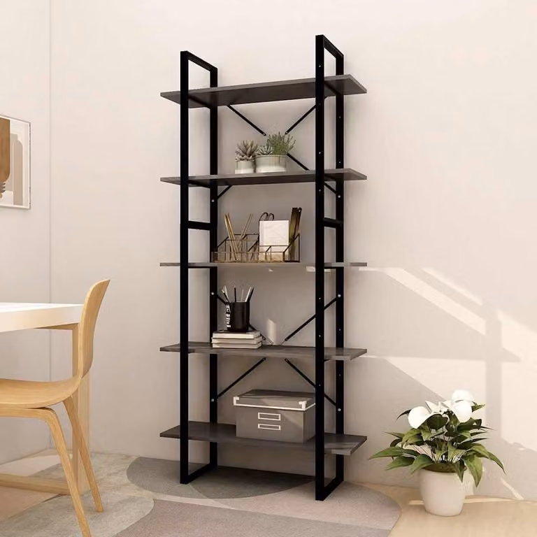 Libreria Industrial vidaXL in Legno di Pino e Metallo, Grigia, L 80 cm x P 30 cm x H 175 cm