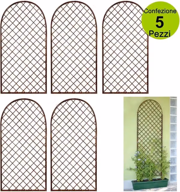 Multipack da 5 tralicci fissi ad arco in salice naturale Verdemax, colore marrone, L: 60 cm, H: 150 cm