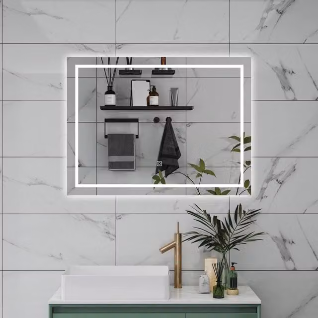 Specchio da bagno AICA rettangolare con luce LED dimmerabile, interruttore touch e funzione antiappannamento, L: 100 cm, H: 60 cm