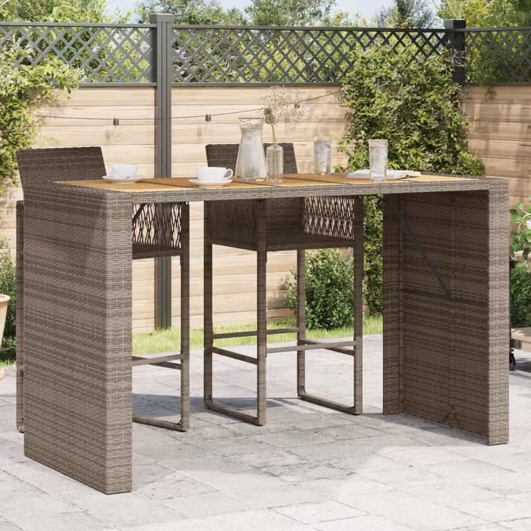 vidaXL Tavolo Bar da Giardino in Polyrattan con Piano in Acacia Oliata, L/P/H: 185 x 80 x 110 cm