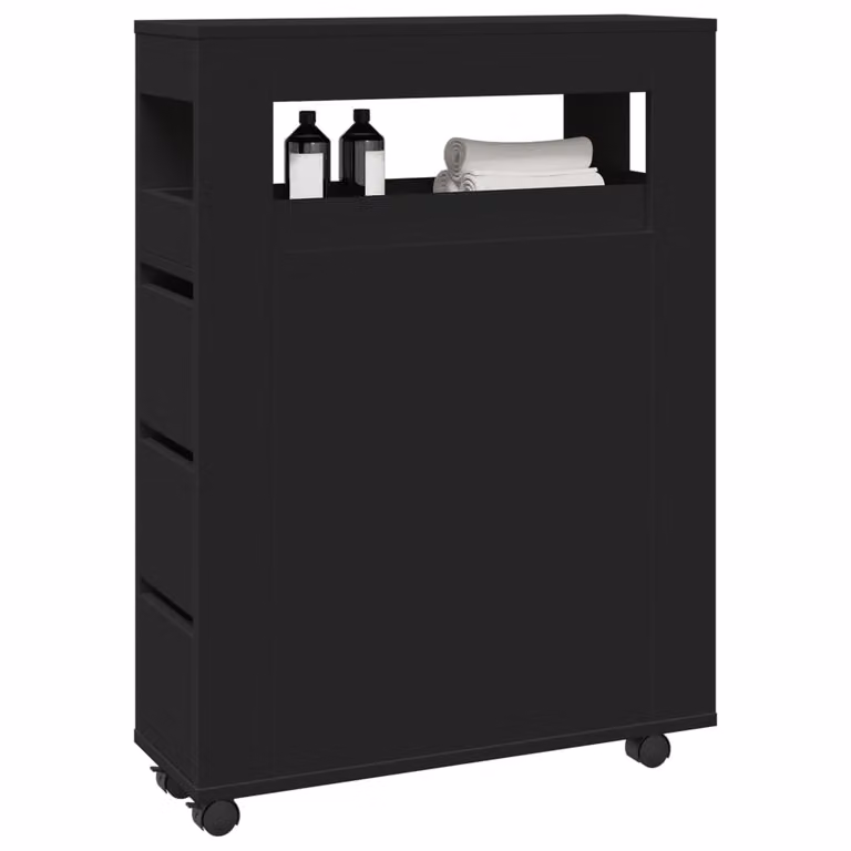 Mobile da bagno stretto con ruote vidaXL nero in MDF e composito H: 90 cm, L: 23 cm, P: 20 cm