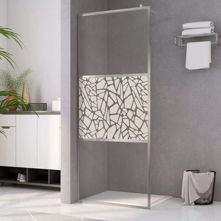 Parete per Doccia Walk-in vidaXL in Vetro ESG Design Pietra, Multicolore e Argento, L: 90 cm, H: 195 cm