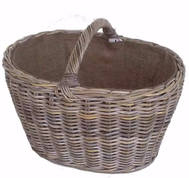 Cesto ovale Cloe in vimini grigio e beige con fodera in juta L: 64 cm, P: 47 cm, H: 47 cm