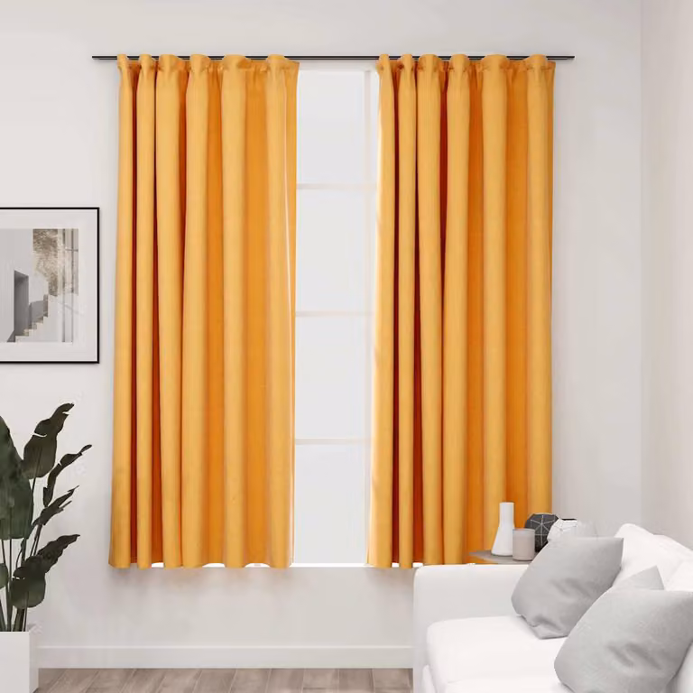 Set di 2 tende oscuranti vidaXL con effetto lino e ganci, colore giallo, L: 140 cm, H: 175 cm