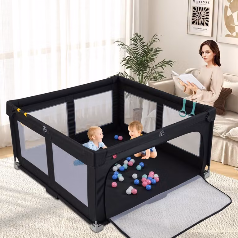 Set di 2 pezzi Costway composto da recinto pieghevole e tappetino da gioco in schiuma per bambini, colore rosa