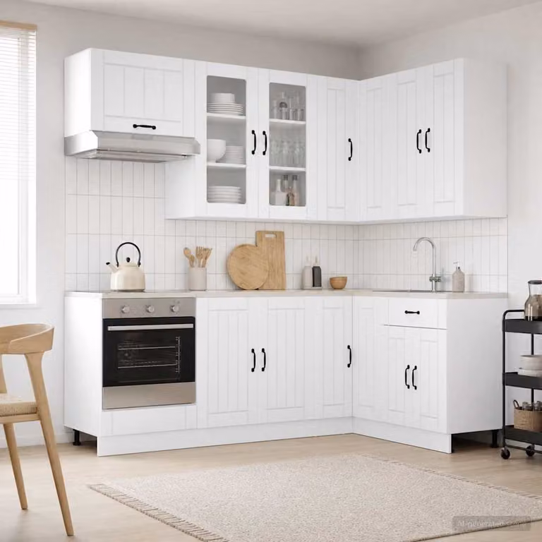 vidaXL Unità Cucina LUCCA 8 Pezzi Bianco Lucido in MDF con Ante in Vetro