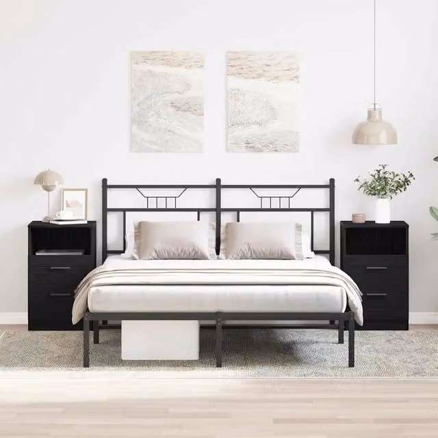 Set di 2 Armadi da Notte Moderni vidaXL in MDF Nero Opaco L/P/H: 40 x 36 x 65 cm