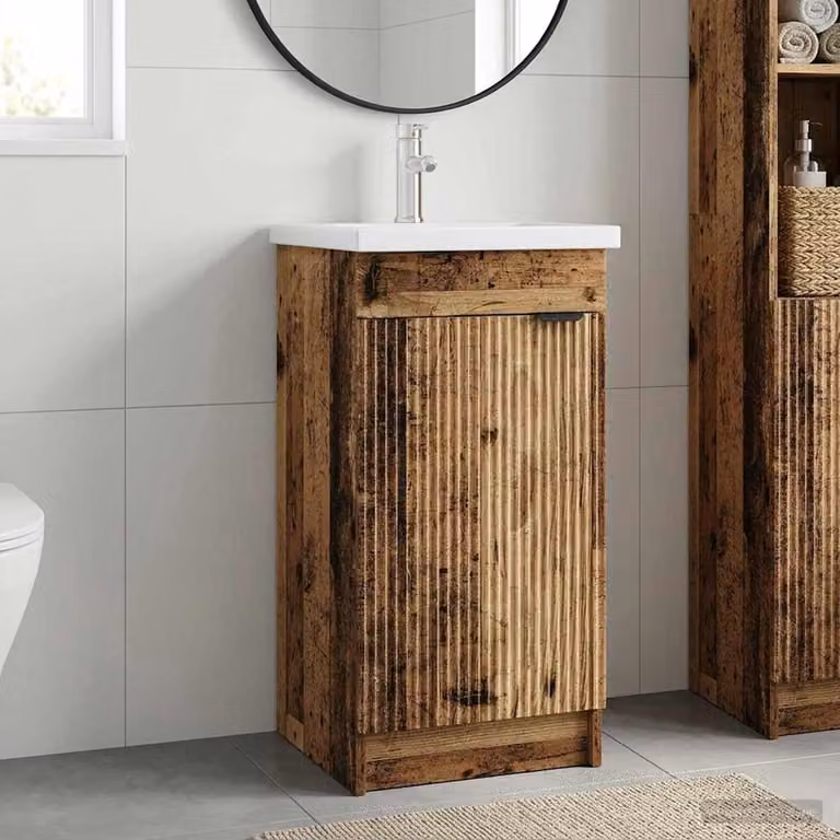 Mobile da bagno con lavabo vidaXL in legno antico marrone L: 42 cm, P: 40 cm, H: 84,5 cm