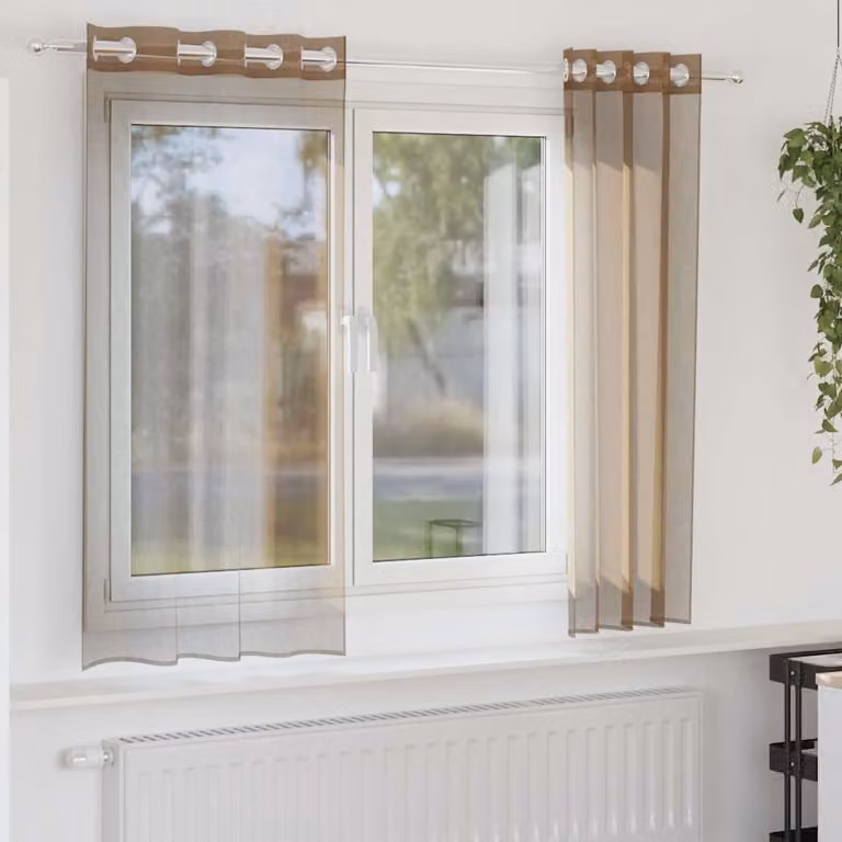 Set di 2 tende in voile semi-trasparenti vidaXL con occhielli, marrone, H: 140 cm