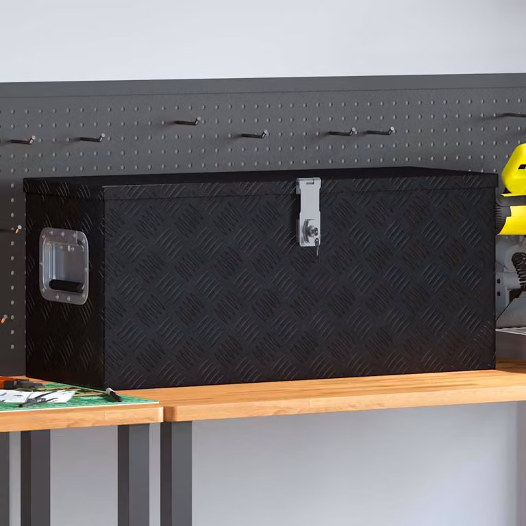 Cassetta in alluminio vidaXL con coperchio e maniglie, colore nero, L 80 cm x P 30 cm x H 35 cm