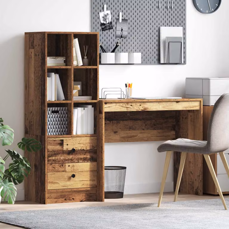 Set di 2 Scrivanie moderne vidaXL in legno effetto vecchio marrone con scaffale L: 135,5 cm, P: 40 cm, H: 127 cm