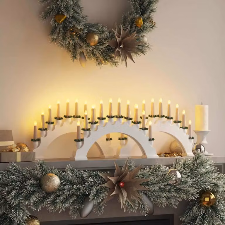 Arco di Candele di Natale vidaXL in legno bianco con 10 candele LED a batteria per decorazione da tavolo
