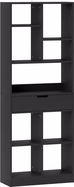 Libreria Moderna HOMCOM in Legno con Cassetto Centrale e Kit Antiribaltamento, Nero, H 158 x L 60 x P 26 cm