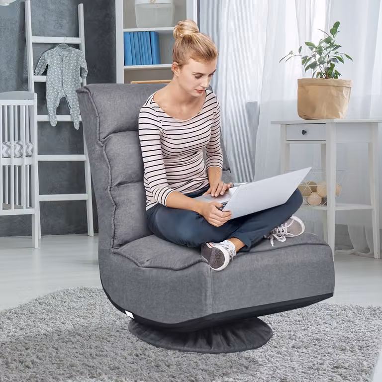 Sedia da gaming Costway girevole a 360° con schienale regolabile in 5 posizioni, Grigio