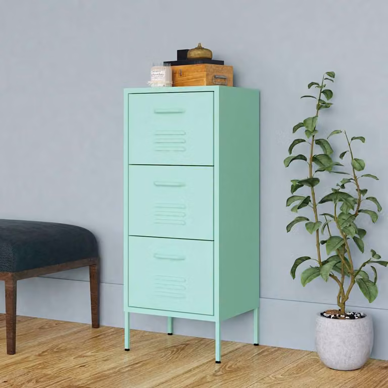 Armadietto da bagno moderno vidaXL in metallo verde con ante e cassetti L/P/H: 42,5 x 35 x 101,5 cm