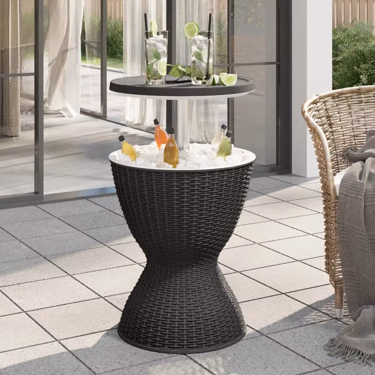 vidaXL Tavolo da giardino 3 in 1 in polipropilene nero resistente alle intemperie e ai raggi UV