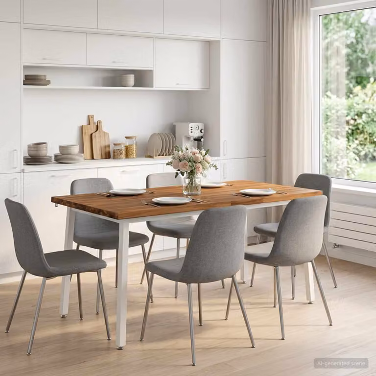vidaXL Tavolo da pranzo moderno in legno di acacia con bordo vivo, L/P/H: 160 x 90 x 75 cm, Colore Naturale/Marrone/Bianco