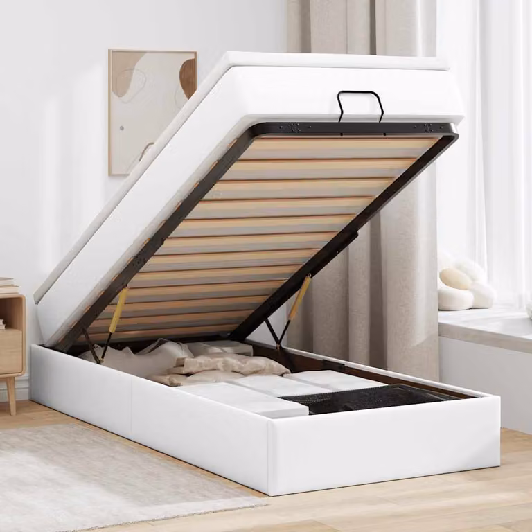 Letto Pouf con Materasso vidaXL in Similpelle Bianco L: 90 cm, P: 190 cm, H: 23,5 cm