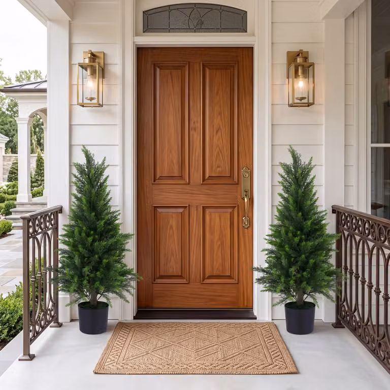 Set di 2 alberi artificiali di cedro Costway verdi con vaso in cemento, resistenti al sole, Altezza: 90 cm