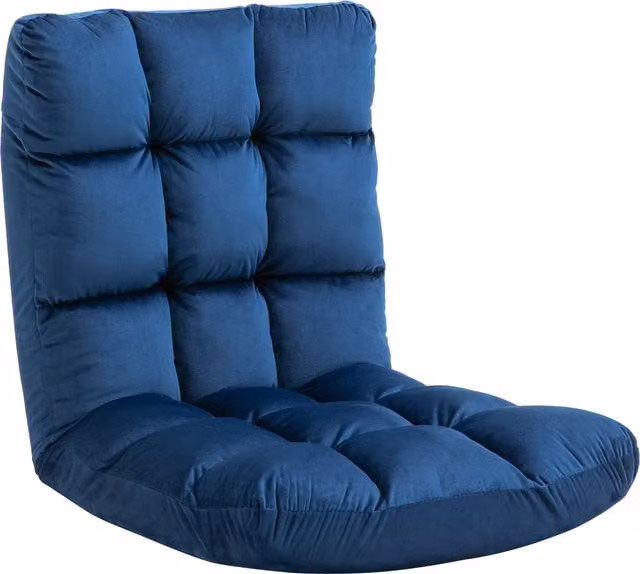 Poltrona da terra HOMCOM in velluto blu con schienale reclinabile, L: 71 cm, P: 55 cm, H: 53.5 cm