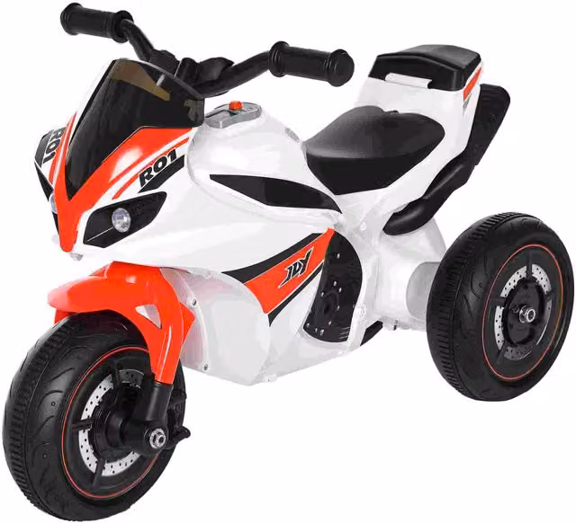 Moto a 3 Ruote HOMCOM per Bambini 18-36 Mesi con Musica e Fari, Bianca e Rossa in Plastica e Metallo
