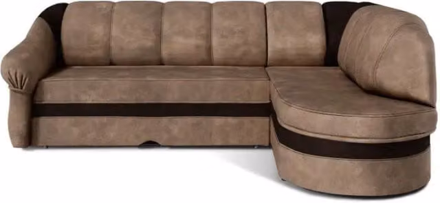 Divano angolare destro convertibile BENANA MEUBLORAMA con contenitore, marrone e grigio, L: 250 cm x P: 180 cm x H: 85 cm
