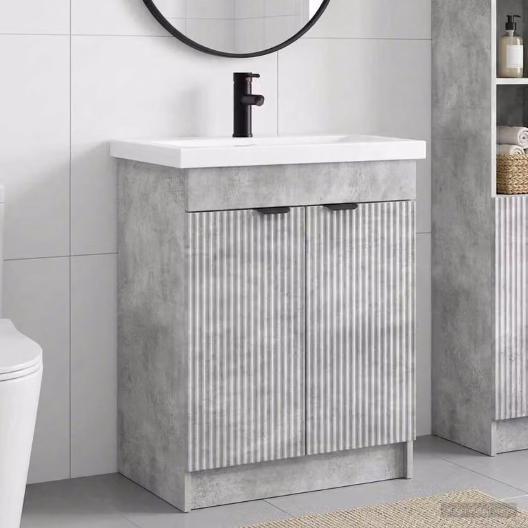 Set di mobili per il bagno moderni vidaXL in MDF e metallo, Grigio e Nero, L: 56 cm, P: 37,5 cm, H: 81 cm