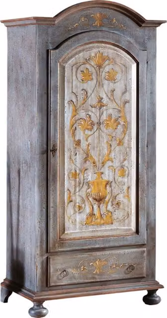 Armadio 1 porta in legno stile shabby chic azzurro decorato con motivi floreali Mobili 2G L/P/H: 96 x 56 x 196 cm