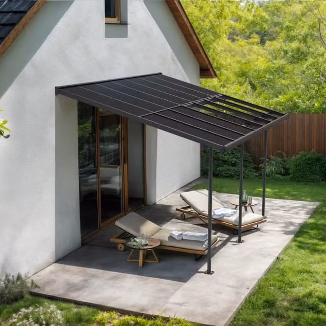 Pergola addossata Palram Canopia Sierra Cabrio in alluminio e policarbonato, grigio, L: 430 cm, P: 300 cm