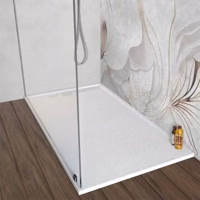 Piatto doccia rettangolare Argo in resina bianca con canalina lineare, riducibile, L: 140 cm, P: 80 cm