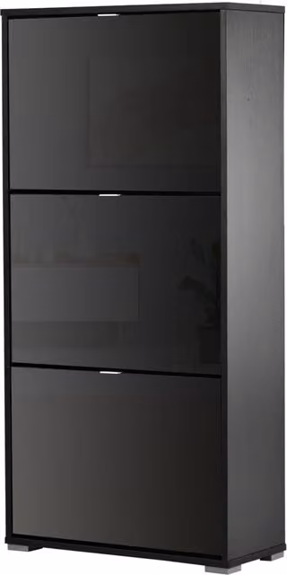 Scarpiera moderna XYLO a 3 ante in legno nero laccato L/P/H: 60 x 26 x 124 cm