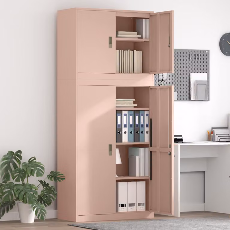 Set di 2 armadi vidaXL in metallo rosa con ante a battente e serratura, L 90 cm x P 40 cm x H 210 cm