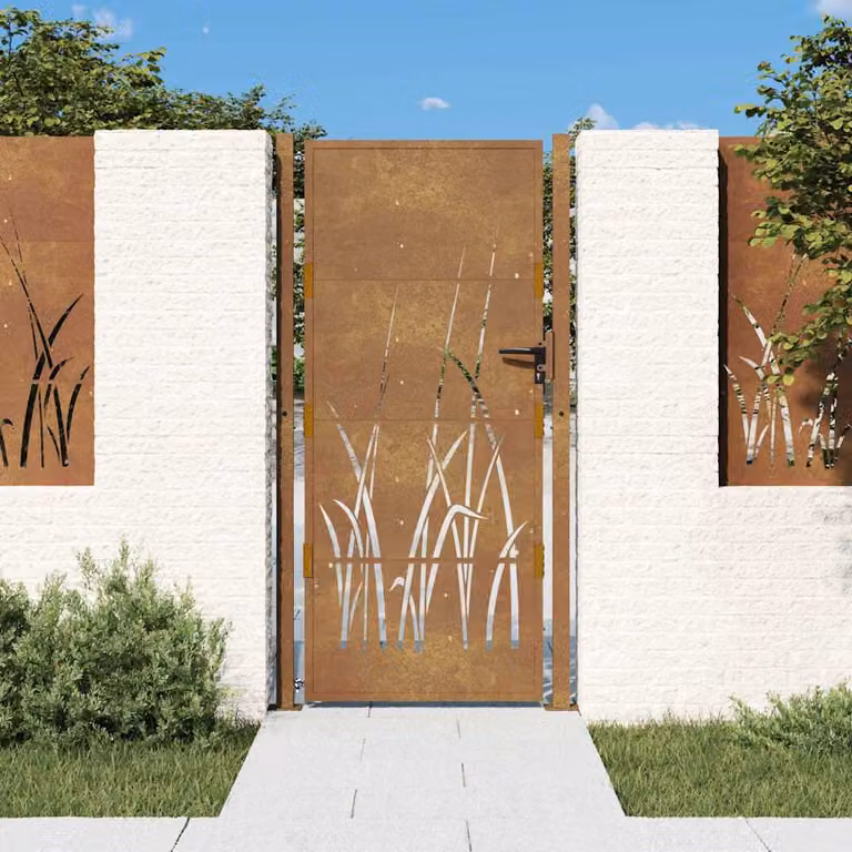 Cancello singolo da giardino vidaXL in acciaio Corten marrone L: 110 cm, H: 175 cm