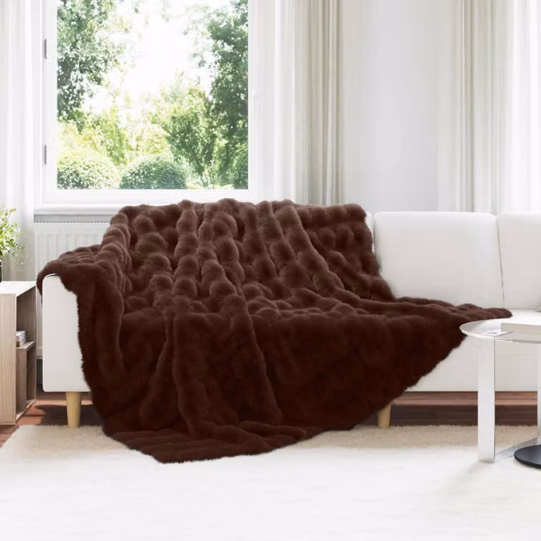 Set di 4 copertine antiscivolo vidaXL Olite in finta pelliccia di coniglio, marrone, L/P: 270 x 240 cm