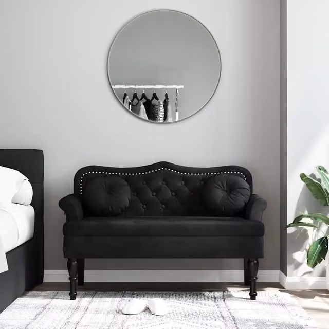 Panca con cuscini vidaXL in velluto nero con struttura in legno L: 120,5 cm, P: 65 cm, H: 75 cm