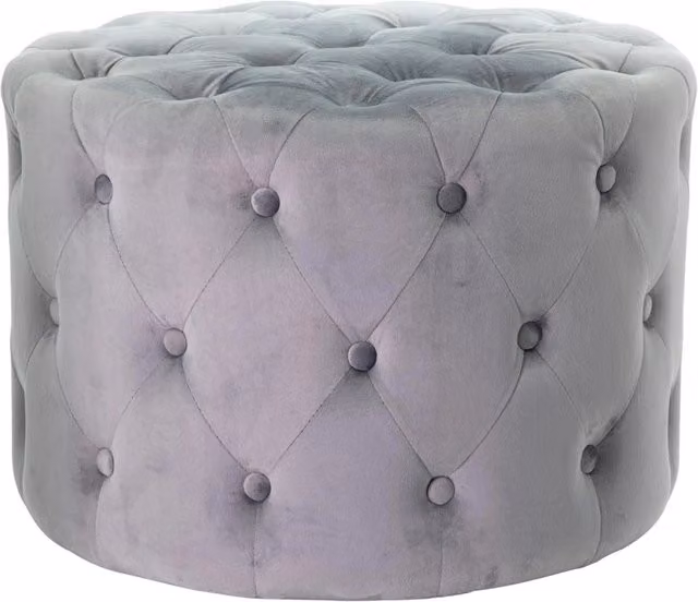 Pouf Camilla Casa Collection in velluto grigio con effetto trapuntato, L: 60 cm, H: 42 cm
