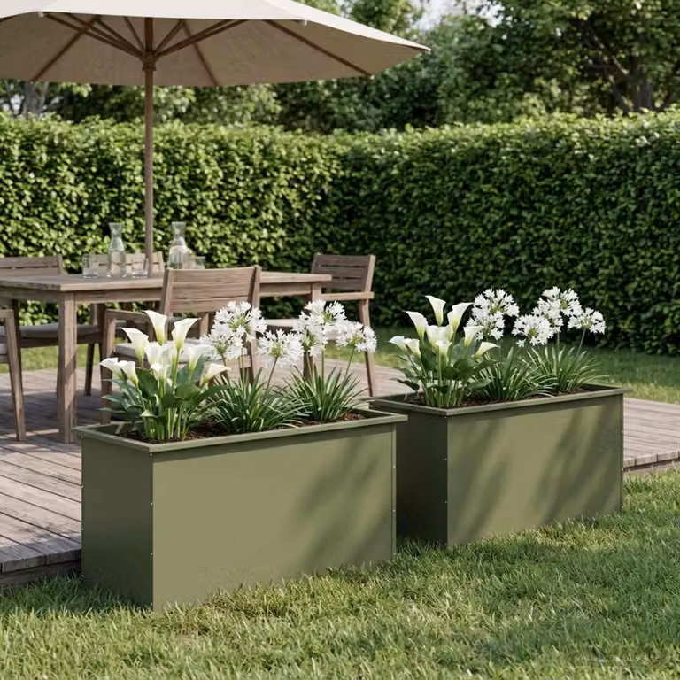 Set di 2 fioriere da giardino con LED vidaXL in acciaio, colore verde, L 100 x P 50 x H 48 cm