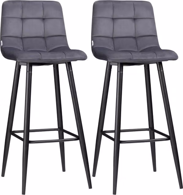 Set da 2 sgabelli da bar HOMCOM in stile retrò con seduta in velluto grigio e poggiapiedi, L/P/H: 42 x 47 x 105 cm