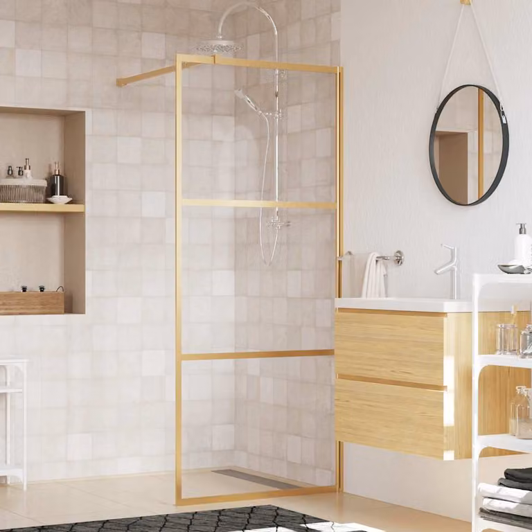 Parete per doccia walk-in vidaXL in vetro trasparente ESG con finitura oro, L 80 cm x H 195 cm