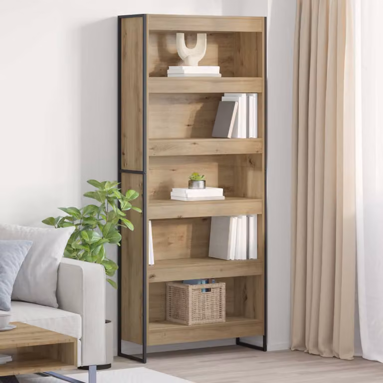 vidaXL Armadio per Libri in Legno e Metallo Stile Industrial, Colore Rovere Opaco, L 80 x P 30 x H 189,5 cm