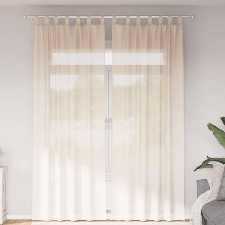 Set di 2 tende in voile semi-trasparenti vidaXL con linguetta, colore beige, L: 140 cm x H: 260 cm