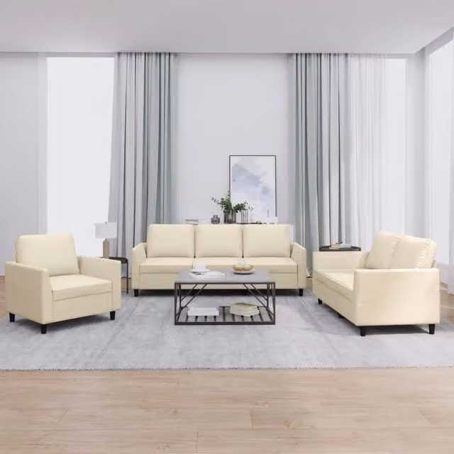 vidaXL Set di Divani 3 Pezzi in Similpelle Beige con Cuscini per Soggiorno