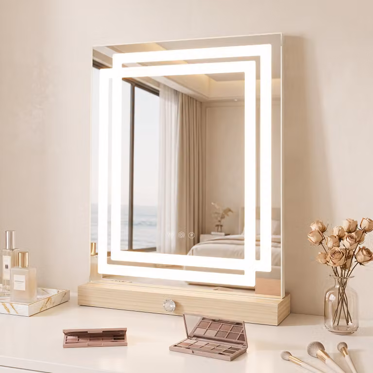 Specchio da tavolo Costway con luci LED regolabili e controllo smart touch, bianco, rettangolare