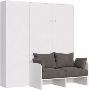 Letto matrimoniale a scomparsa Kentaro Itamoby con divano e colonna, bianco frassino e grigio, L/P: 140 x 190 cm